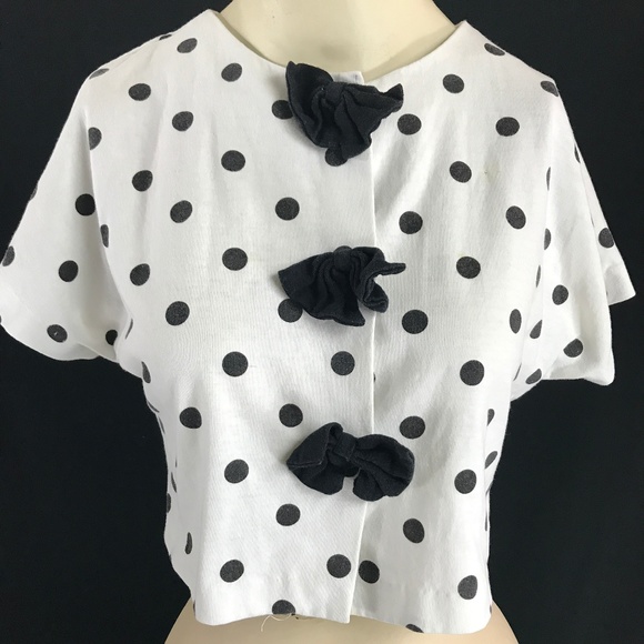 ❗️SOLD❗️80s/90s Cropped Polka Dot Top - Picture 2 of 8